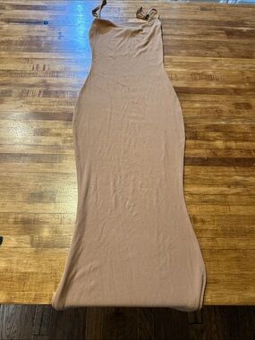 Skims Camel Soft Lounge Long Slip Dress Ribbed Maxi Size med (k1)